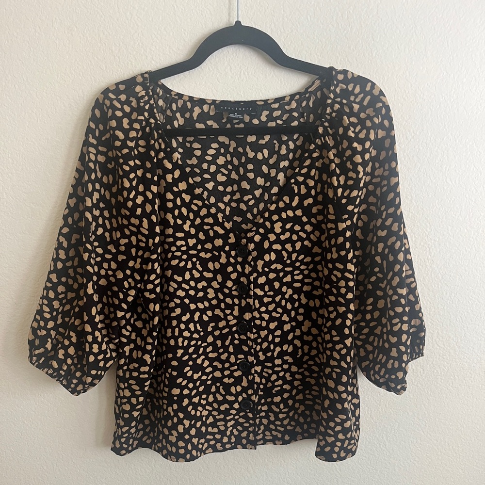 Sanctuary Leopard Button Up Blouse Top Shirt